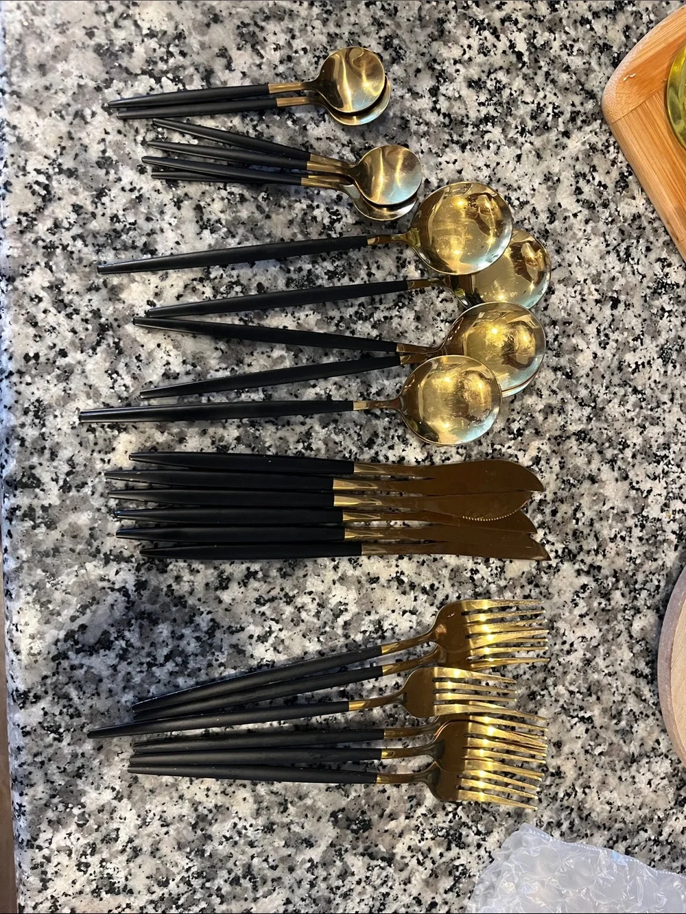 Gold and Black Flatware Set - Modern Dining Cutlery